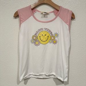 NWT kids dream girl white & pink smile daisy flower good vibes short sleeve top